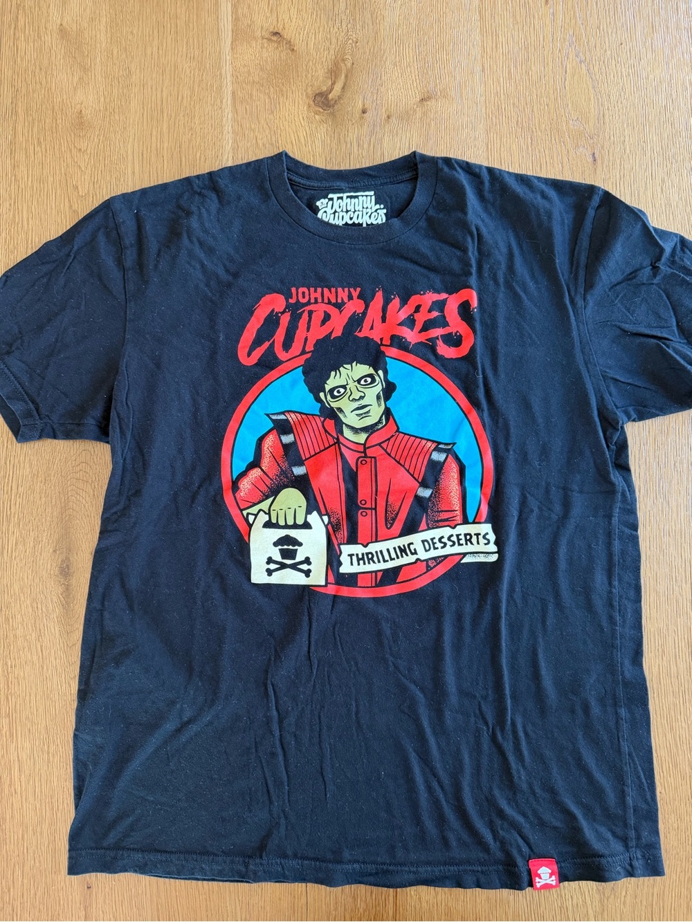 Johnny Cupcakes Black Short-Sleeve Tee with Red & Blue Thriller Graphic